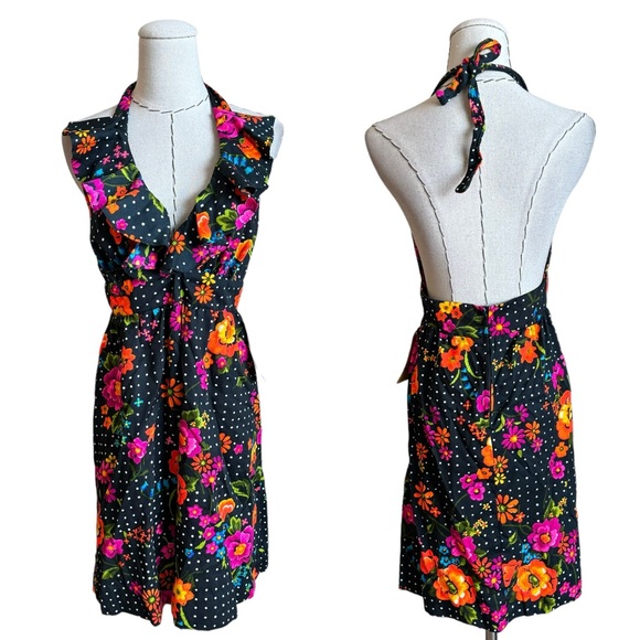Vintage 60s 70s Sun Mates Hawaii Halter Mini Dress Hawaiian Aloha Floral NWT - Picture 1 of 9